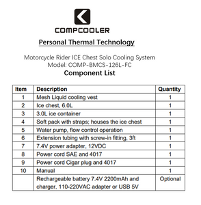 COMPCOOLER Motorcycle Rider Solo ICE Chest Unit with Detachable Hoodie Cooling T-shirt 12V FC Mode