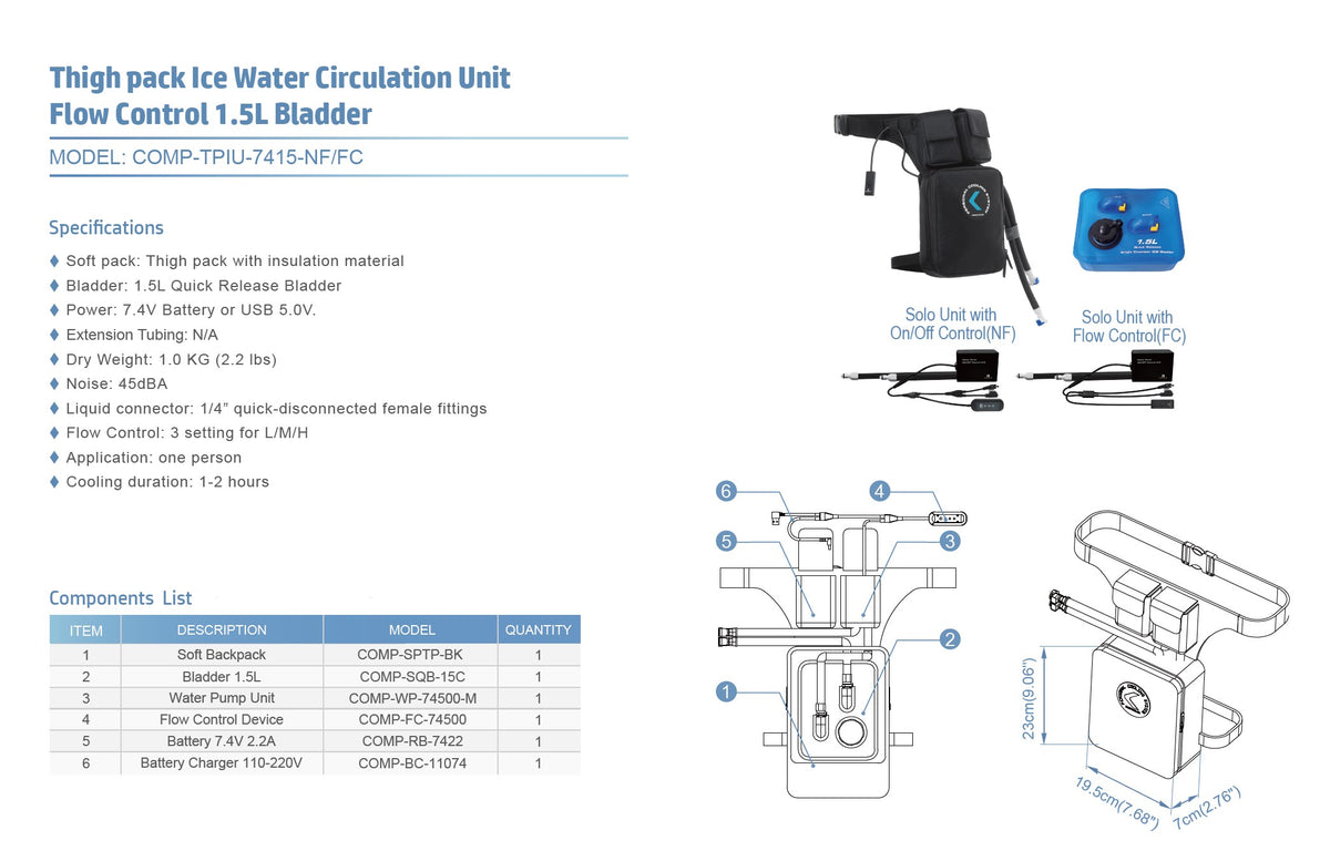 COMPCOOLER Thigh pack ICE Water Cooling System 1.5L Bladder Flow Contr